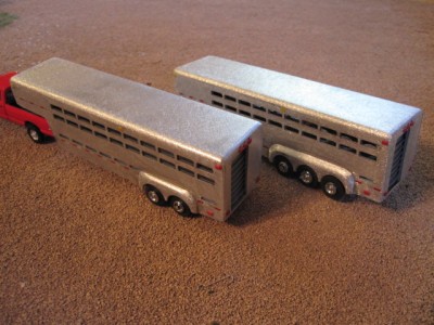 metal toy truck and cattle trailer